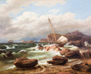 Thomas Birch - Rocky Coast with Shipwreck, 1849